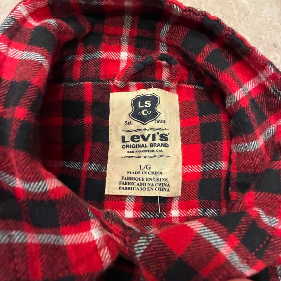 Levi's Men's Red Black Plaid Flannel Button Down Shirt Size L - Picture 3 of 6